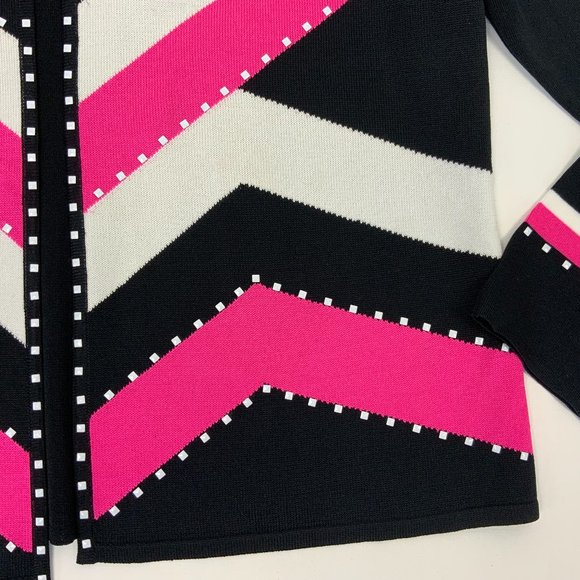 Ming Wang Open Front Knit Cardigan Career Black White Pink Medium - Picture 9 of 16